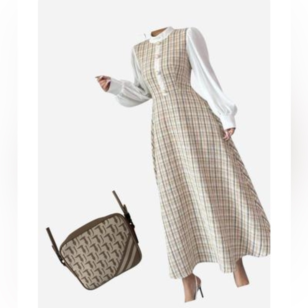 Plaid Maxi Skirt and Patterned Crossbody Bag